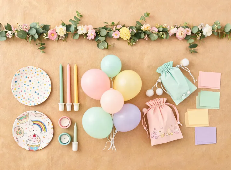 Party buying guide flat lay